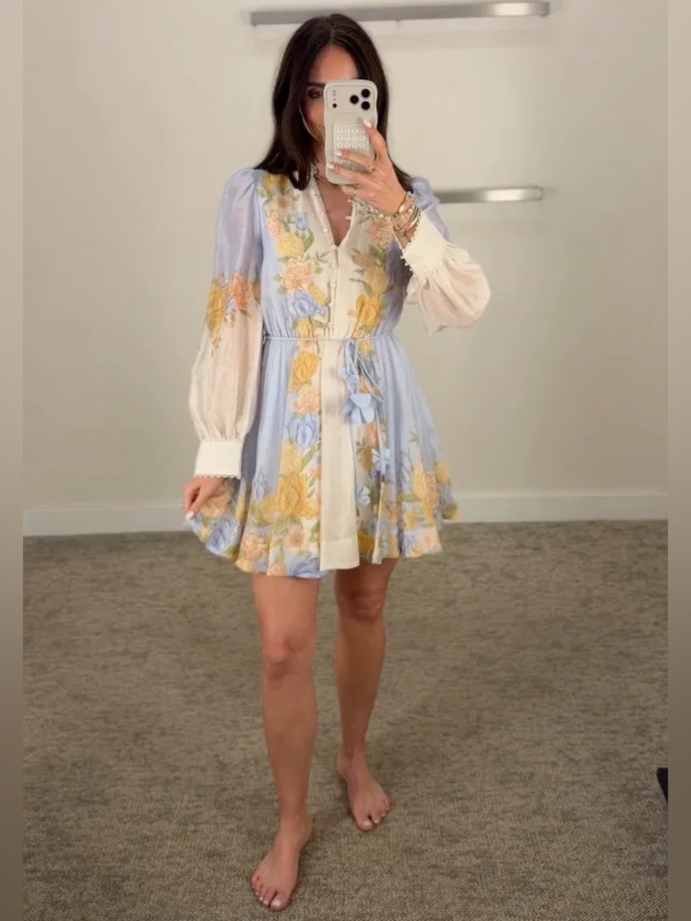 new Ever New Shyla Floral Long Sleeve Dress in blue mercia floral